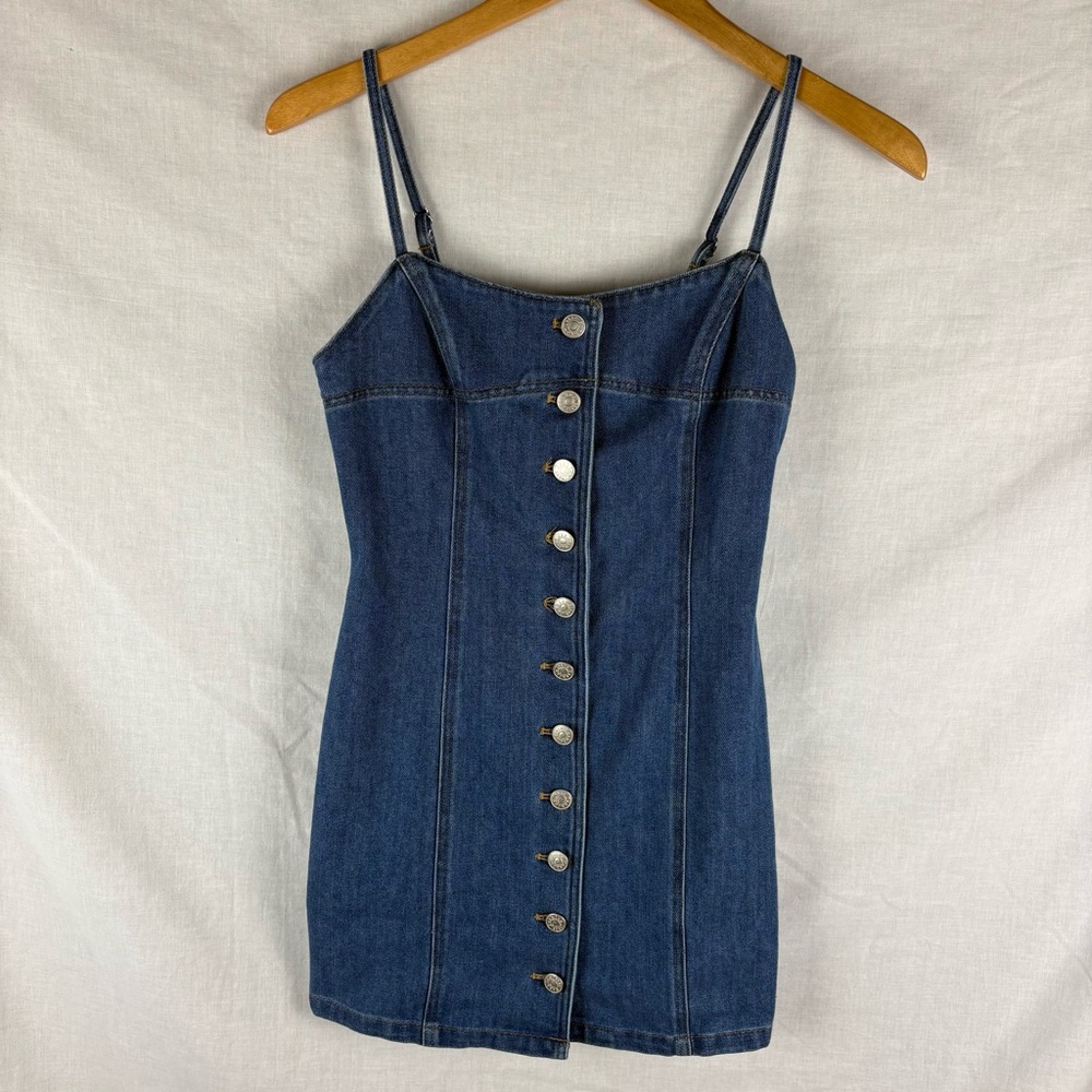 Lulus Denim Button-Front Mini Dress Medium Wash Size XS